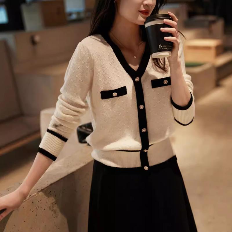 ニット レディース 小香風 テクスチャード ジャカード プルオーバー 長袖 トップス 春秋 薄手 エレガン..