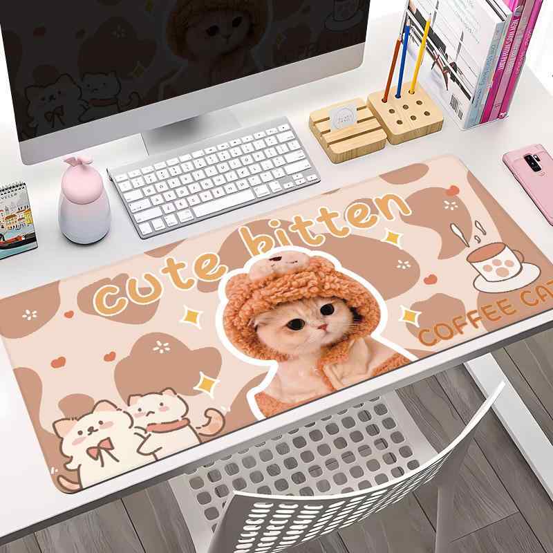 Wristless - マウスパッド かわいい猫柄 動物柄 キーボードパッド 大型 厚手 滑り止め オフィス デスクマット 天然ゴム製 800 300