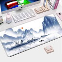 マウスパッド デスクマット 水墨山水柄 超大判 天然ゴム 滑り止め 耐久 300x800mm 400x900mm オフィス 学習