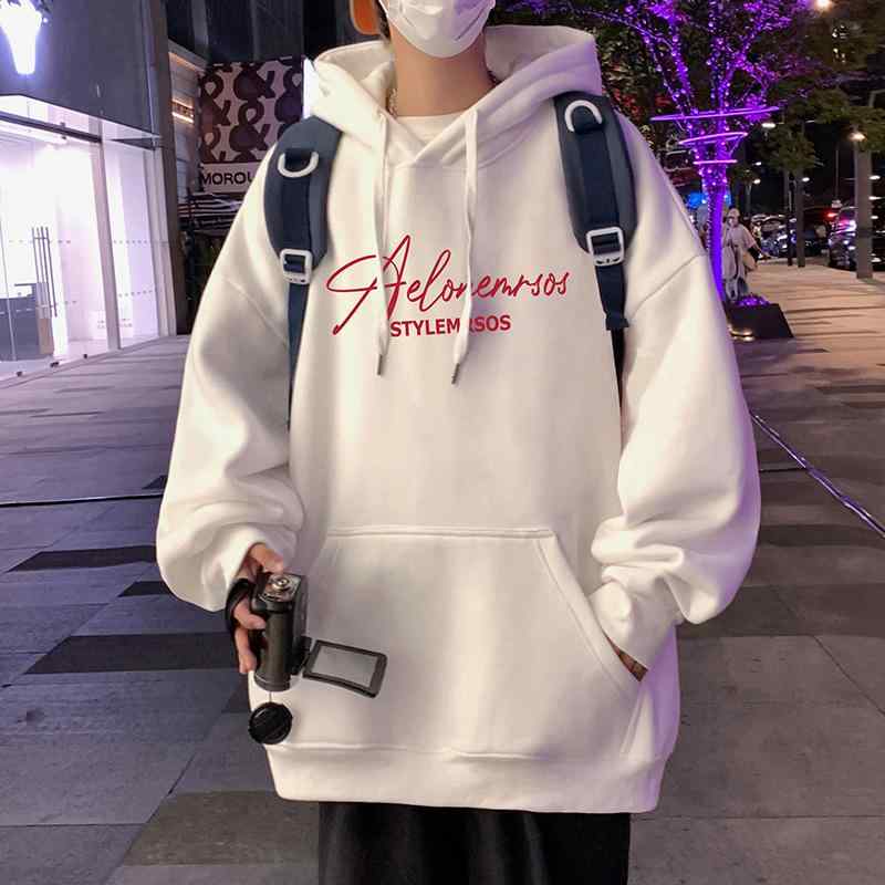 パーカー メンズ 春秋用 コットン ゆったり 長袖 プルオーバー フード付き 白 黒 杏色 ワインレッド 無地 ドロップショルダー カンガルーポケット 350g