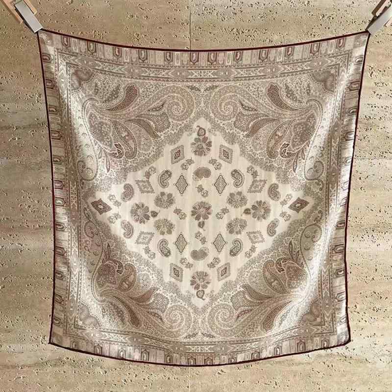 スカーフ ストール レディース 春 秋冬 シルク ウール 腰果柄 ペイズリー柄 手工芸 63*63cm 正方形