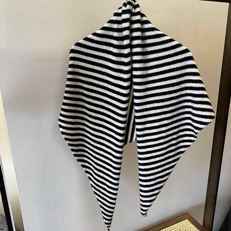 ストール レディース 秋冬 ウール混紡 ボーダー柄 ニット スカーフ 韓国風 防寒 あったか 冷房対策 ブラック系