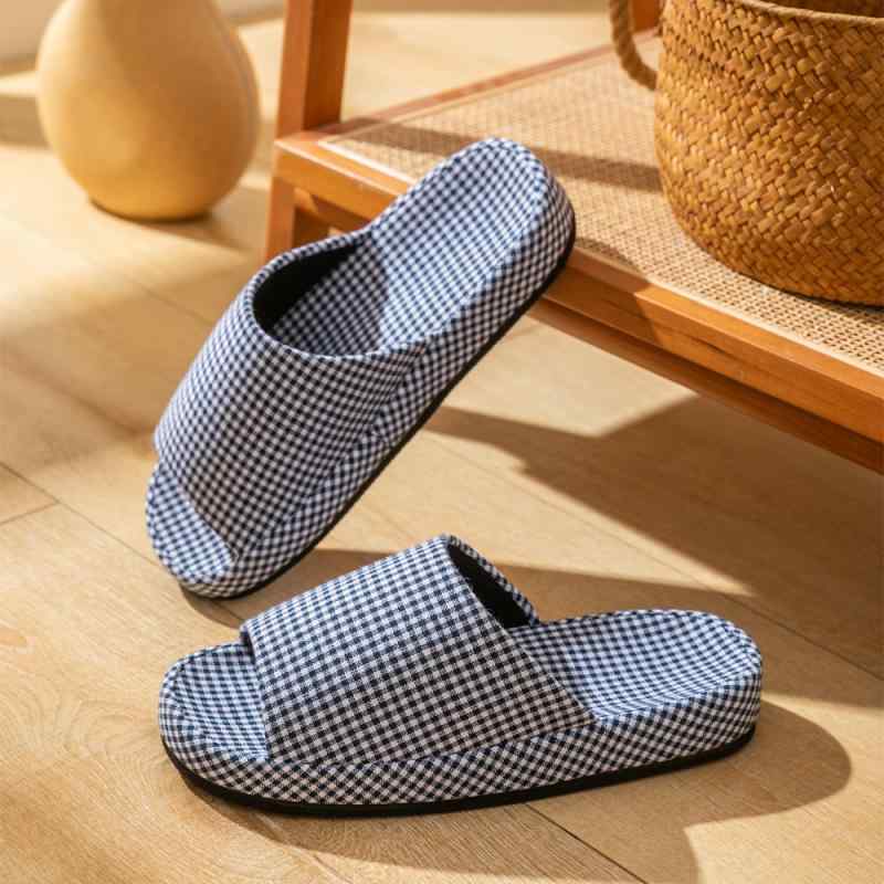 スリッパ レディース メンズ ルームシューズ 厚底 静音 チェック柄 布 かわいい おしゃれ 室内 履き 春..