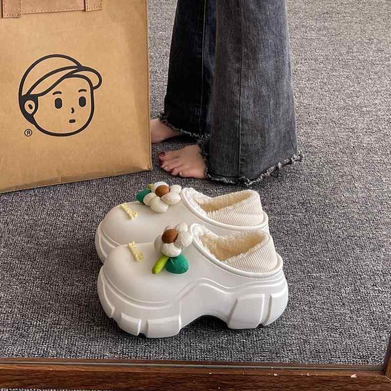 スリッパ レディース 秋冬 厚底 防水 滑り止め 暖かい ルームシューズ 防寒 花柄 EVA かわいい DIY ミ..