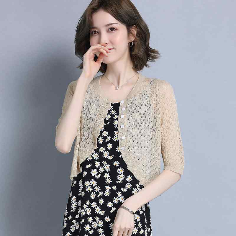 カーディガン レディース 接触冷感 ニット 薄手 Vネック 長袖 ショート丈 トップス 羽織り 日韓スタイル 冷房対策 紫外線対策