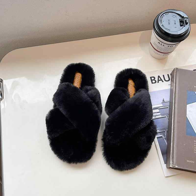 スリッパ レディース 秋冬 もこもこ フラット クロスベルト つっかけ 室内履き あったか 防寒 滑り止め パープル 紫 グリーン ブラック 黒 カーキ ピンク オレンジ 36 37 38 39 40 41