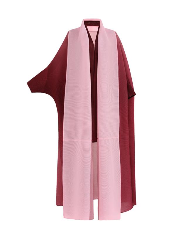 風衣 レディース 蝙蝠袖 ゆったりサイズ グラデーション スカーフ襟 ポリエステル 9分袖 通勤 ミドル丈 ブルー 紫 レッド オレンジ ブラウン グレー グリーン パープル