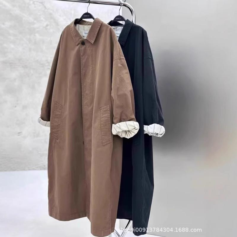 コート レディース 日本製コットン 高密度 翻領 ミドル丈 ブラック ブラウン ゆったり 長袖 ドロップショルダー 通勤