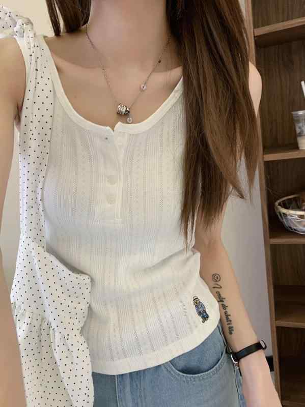 Tシャツ レディース サマーニット 薄手 ノースリーブ トップス カットソー ラウンドネック コットン カジュアル 韓国風 かわいい ブラック ホワイト ブルー