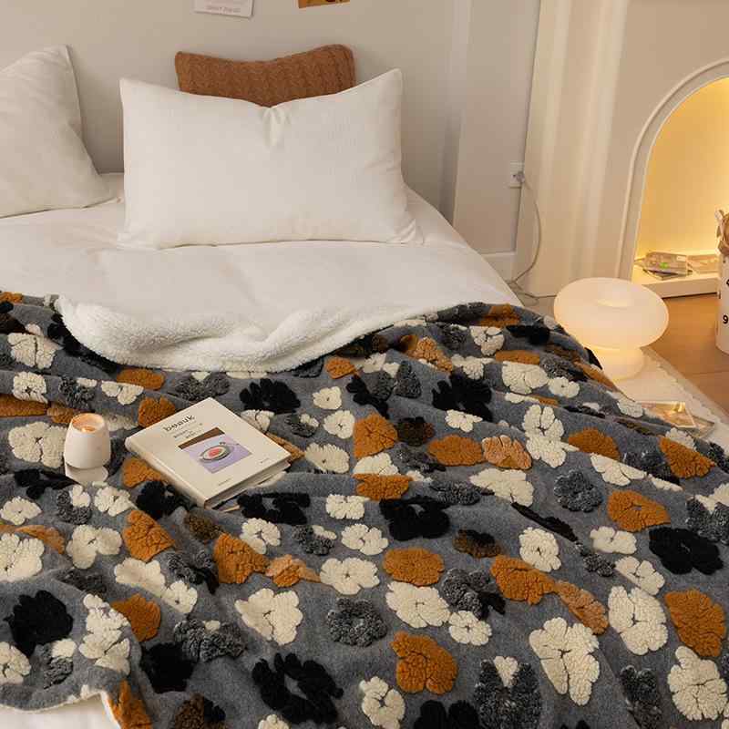 毛布 ブランケット ひざ掛け 肩掛け ウール混紡 秋冬 提花 花柄 グレー ブルー グリーン パープル 100 150cm 150 200cm オフィス ソファ リビング 寝室 ベッドルーム あったか インスタ風