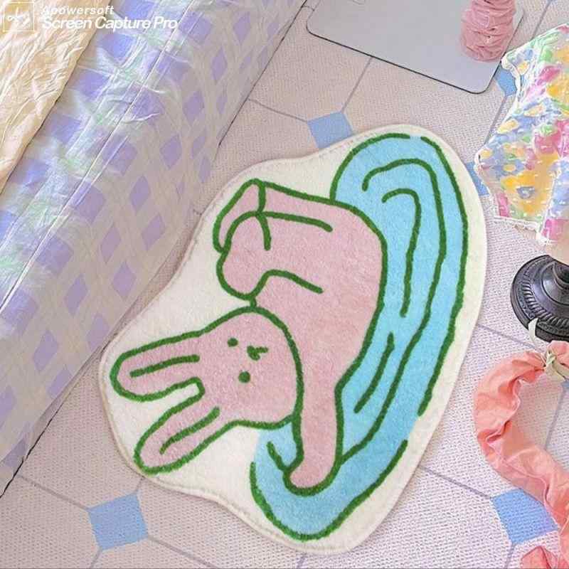 ラグ カーペット マット レディース かわいい ウサギ 韓国風 バスマット 浴室マット 玄関マット ドアマット 滑り止め 吸水 ポリエステル混紡 40 60cm 厚手