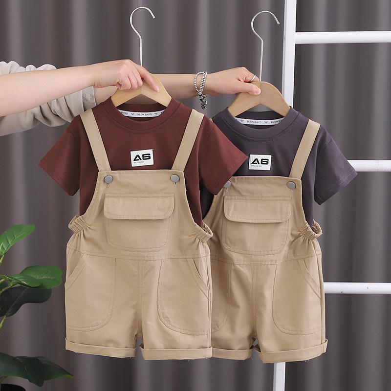 子供用セットアップ 半袖Tシャツ オーバーオール風ショートパンツ 2点セット 夏服 ...