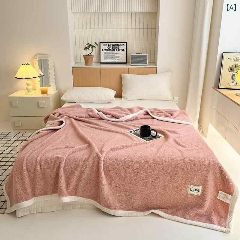 毛布 ひざ掛け 秋冬 あったか 厚手 フリース ブランケット ソファ テディ ランケット ミルク色 ピンク系 [2]