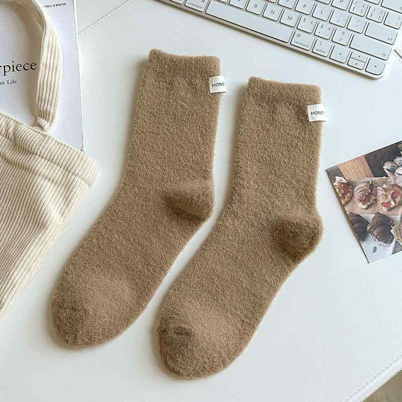 靴下 レディース 厚手 防寒 中筒 靴下 ルームソックス ケーブル編み ソックス 秋冬 無地 ホワイト ブラ..