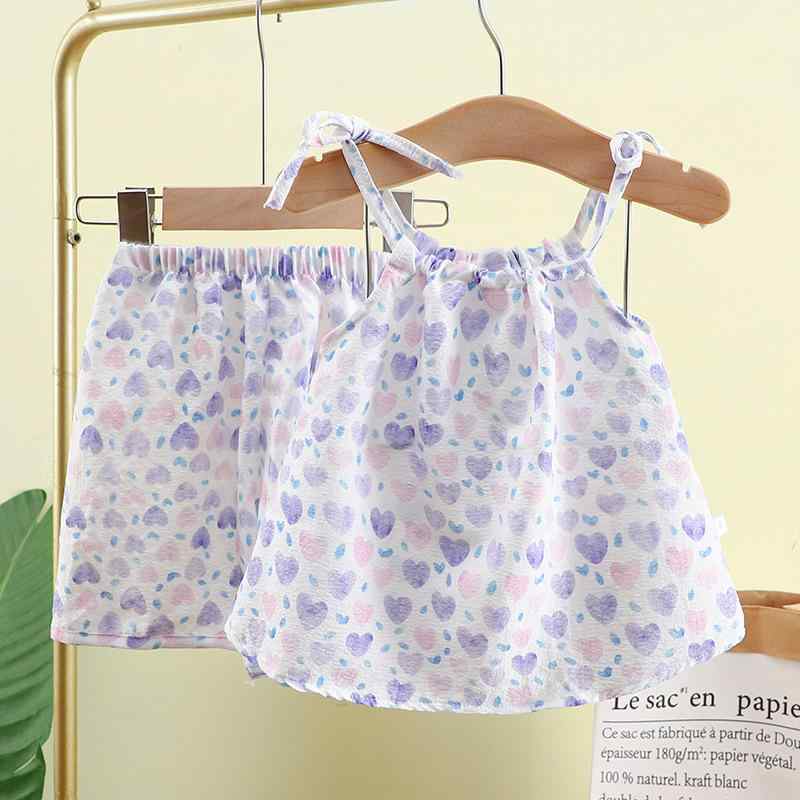 キッズ 女の子 セットアップ キャミソール チュニック ショートパンツ 2点セット 泡泡棉 薄手 春夏 油絵風 花柄 80cm 90cm 100cm 110cm 120cm 130cm 140cm 3