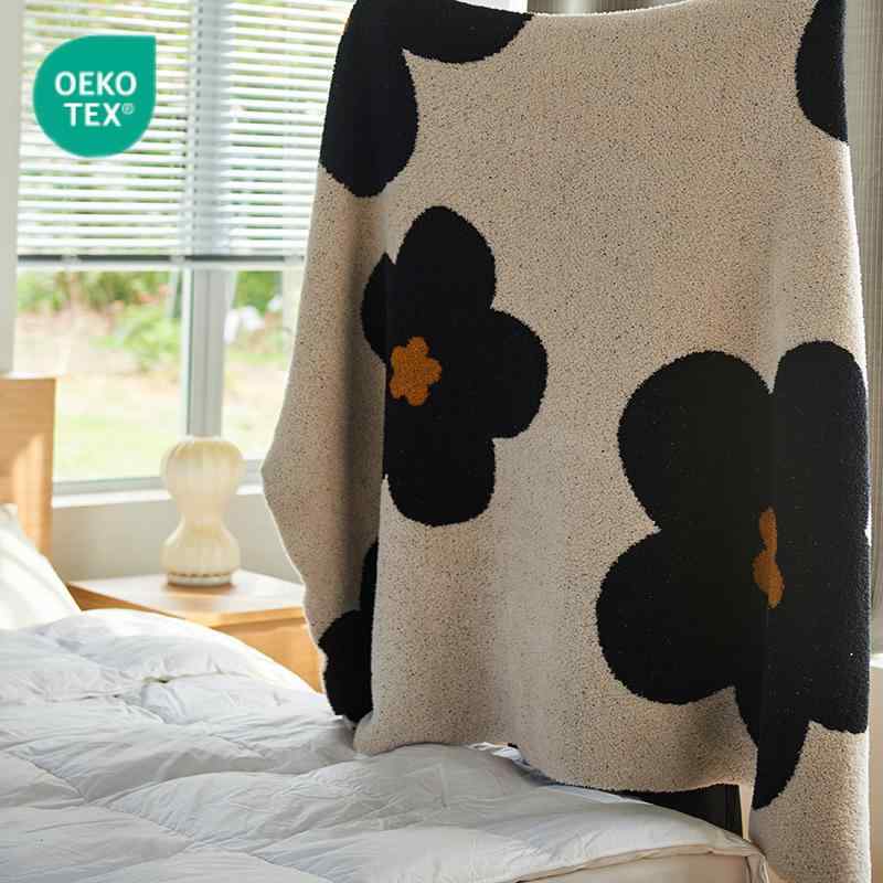 毛布 ブランケット ひざ掛け 太陽花柄 植物柄 ポリエステル 北欧風 秋冬 あったか 膝掛け 肩掛け オフ..