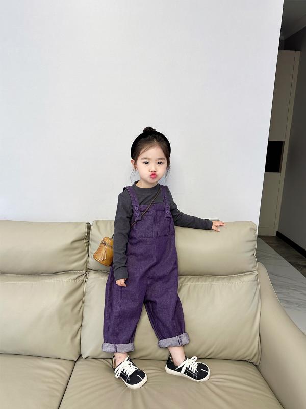Overalls - 子供服 背もたれ付きパンツ 女の子 ロングパンツ 作業着風パンツ コットン 春秋 かわいい 中小子供向け 90cm 100cm 110cm 120cm 130cm 140cm