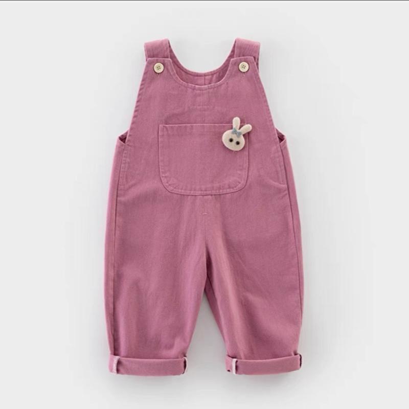キッズ サロペット ベビー 女の子 子供服 春秋 コットン ロングパンツ 立体 うさぎ キャラクター かわいい 韓国風 ピンク系 オフホワイト 70 80 90 100 110 120cm