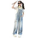 キッズ デニム サロペット セットアップ 春夏 半袖トップス パンツ 薄手 かわいい おしゃれ 女の子 子供服 サマー カジュアル