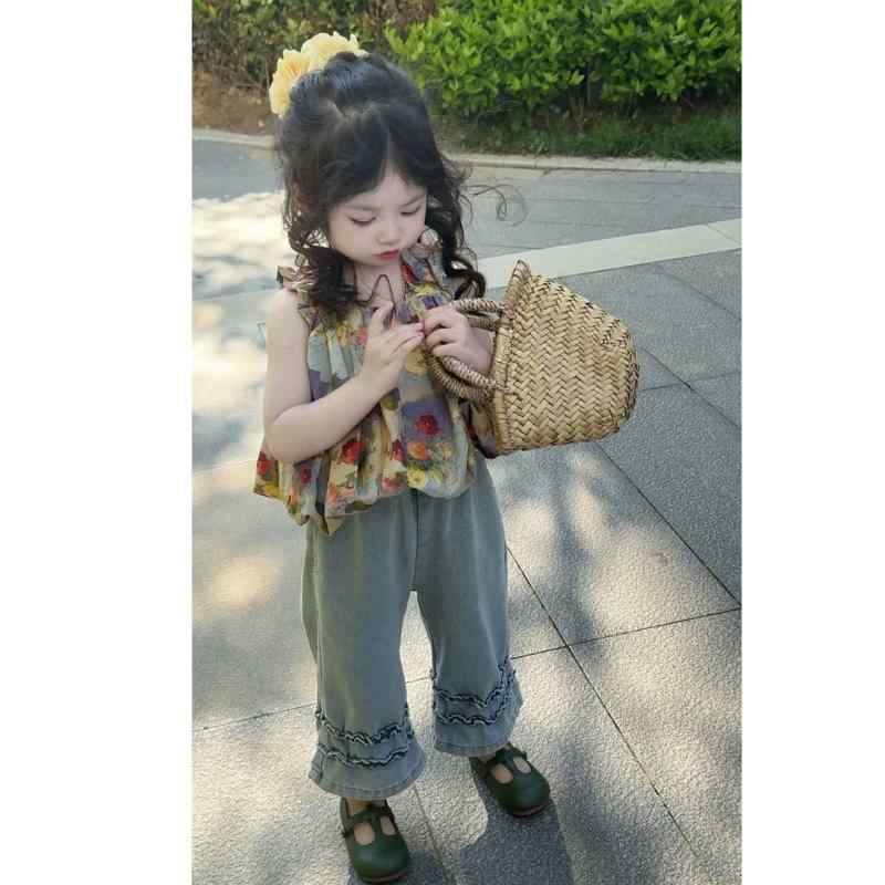 キッズ 女の子 セットアップ 花柄 キャミソール デニム パンツ 上下セット 子供服 ...