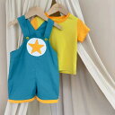 キッズ ベビー 上下セット 子供服 パンツセット サロペット オーバーオール 黄緑 コットン 綿 普段着 部屋着