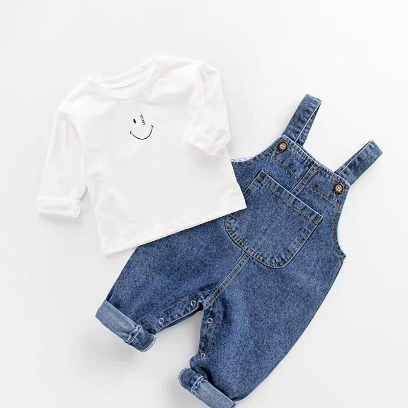 ベビー服 デニム製サロペット 高腰 春秋 長ズボン 女の子 乳幼児 子供服 73 80 90 100 ホワイト ブルー