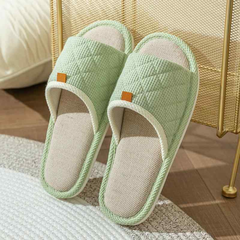 ルームシューズ メンズ レディース 兼用 春夏秋 室内履き スリッパ リネン 麻 防臭 滑り止め 薄手 PVC 黄色 ピンク系 緑 グレー かわいい 格子柄
