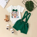 キッズ オーバーオール パンツ セットアップ 春夏 綿 モスグリーン 短パン 動物柄 80cm 90cm