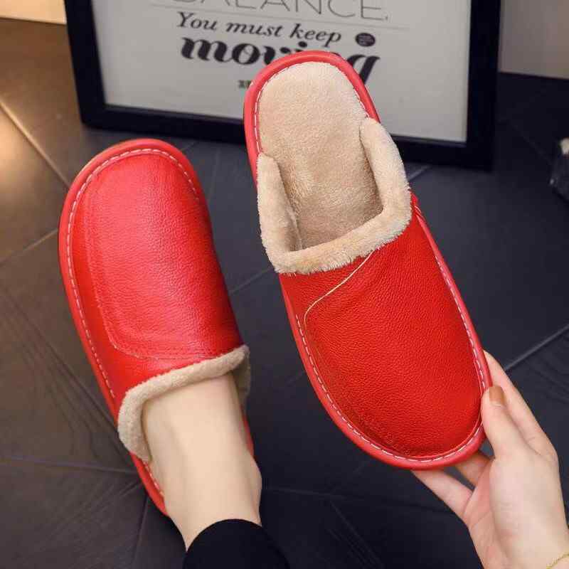 スリッパ ルームシューズ メンズ レディース 秋冬 牛革 厚底 滑り止め 防水 防寒 あったか 暖かい レザ..