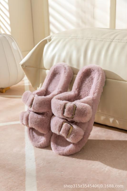 スリッパ レディース 秋冬 もこもこ ルームシューズ 韓国風 ダブルバックル 室内履き かわいい 冷え対策 あったか 防寒 ブラック ピンク系 ブルー