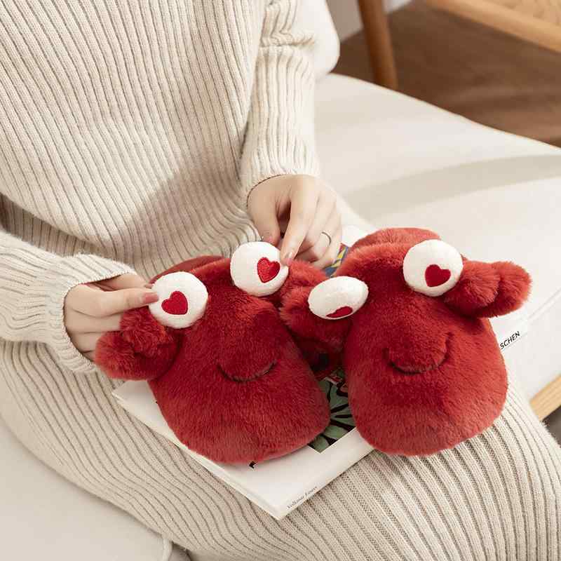 ルームシューズ レディース 暖かい カニ柄 かわいい フラットソール スリッパ 秋冬