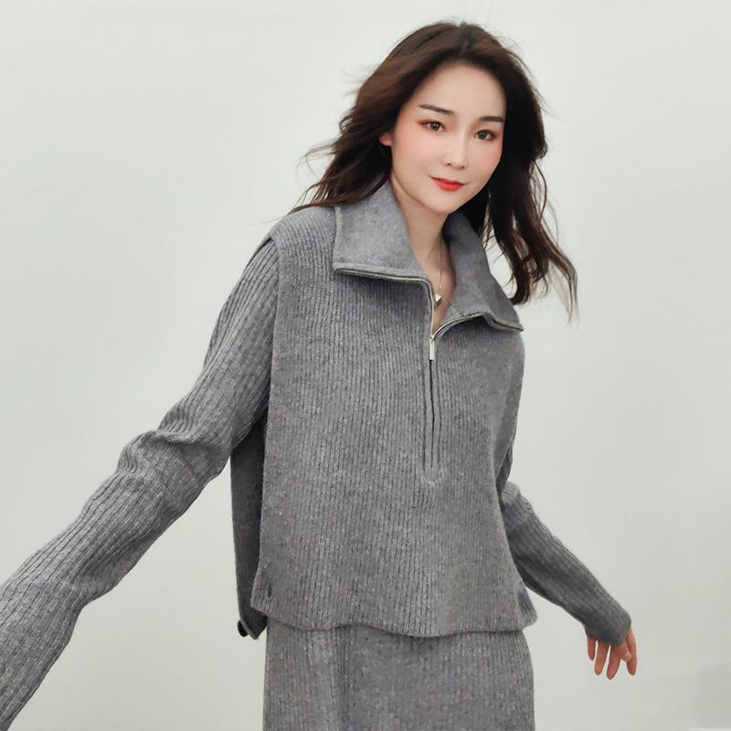 ニットベスト レディース 羊毛 トップス ノースリーブ セーター プルオーバー 秋冬 重ね着 高襟 ゆったり 古新棕 繁花兰 ブラック 明亮白 集花灰 宏花米 美花驼