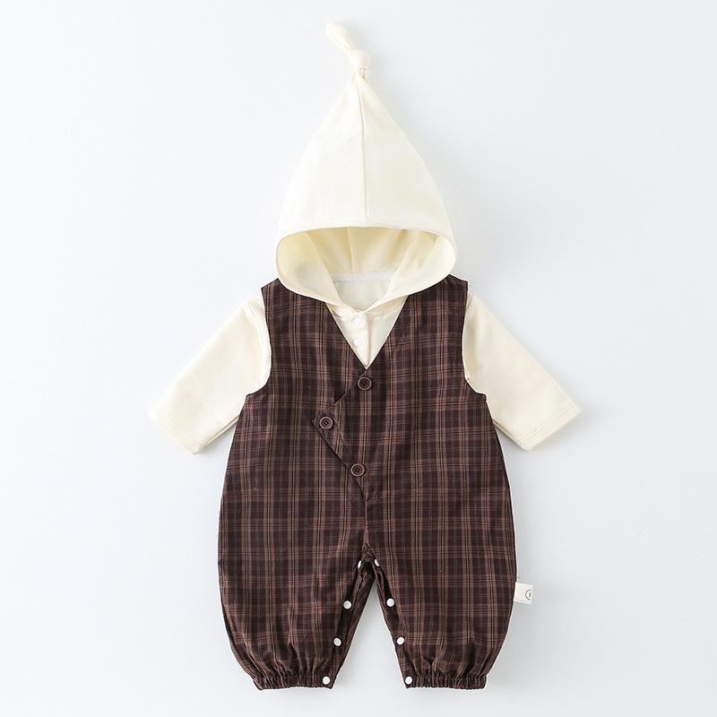 ベビー服 男の子 上下セット 春秋物 チェック柄 カバーオール ズボン 2点セット 長...