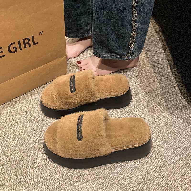 スリッパ レディース 秋冬 厚底 ルームシューズ 暖か もこもこ 拼色 EVA 韓国風 赤白色 玫ピンク 湖水..