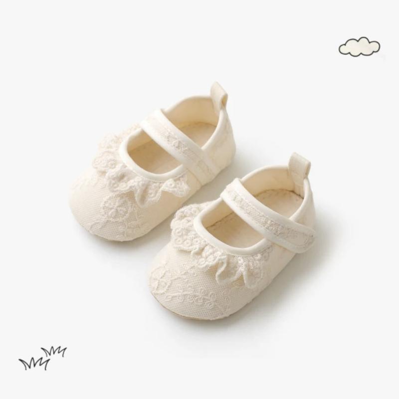 ベビー シューズ レース 花柄 春 スリッポン 柔らかい 滑り止め 6～12ヶ月 オレンジ色