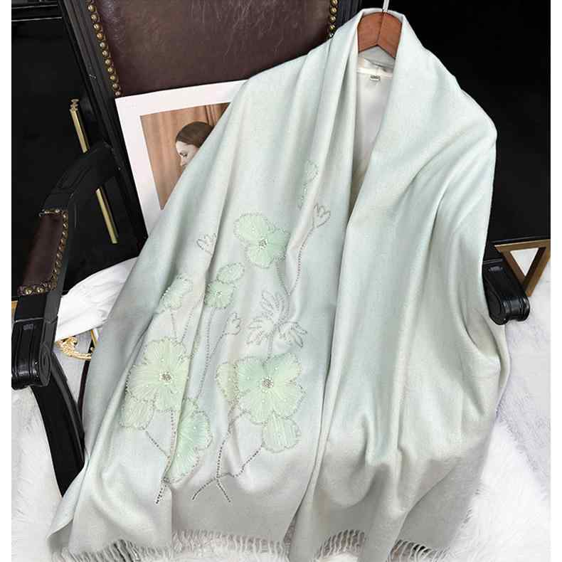ストール レディース 秋冬 厚手 ウール ショール 韓国風 かわいい 緑色 タッセル付き 刺繡 あったか 防..
