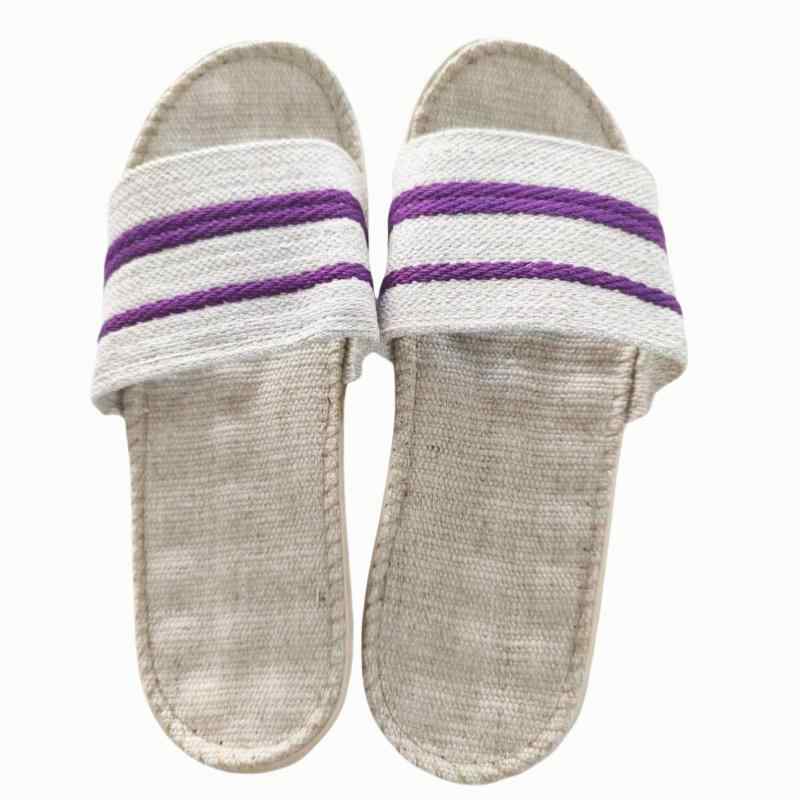 スリッパ ルームシューズ 男女兼用 大人用 リネン EVA 室内履き 木床 通気性 春夏秋冬 パープル ホワイ..