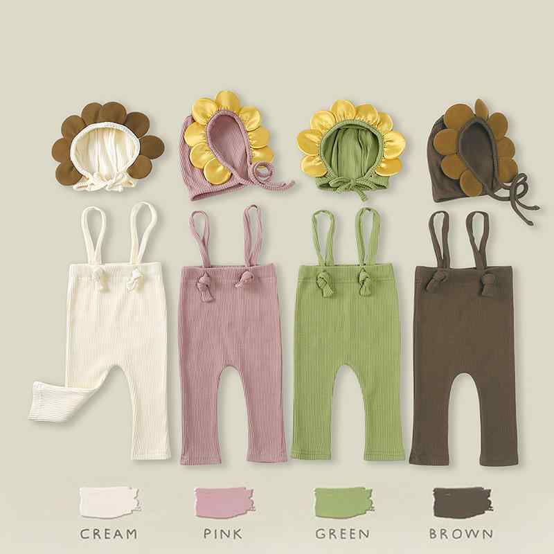 ベビー キッズ サロペット パンツ 帽子付き 春秋 コットン 高弾性 PPパンツ 無地 長ズボン 66 73 80 90cm