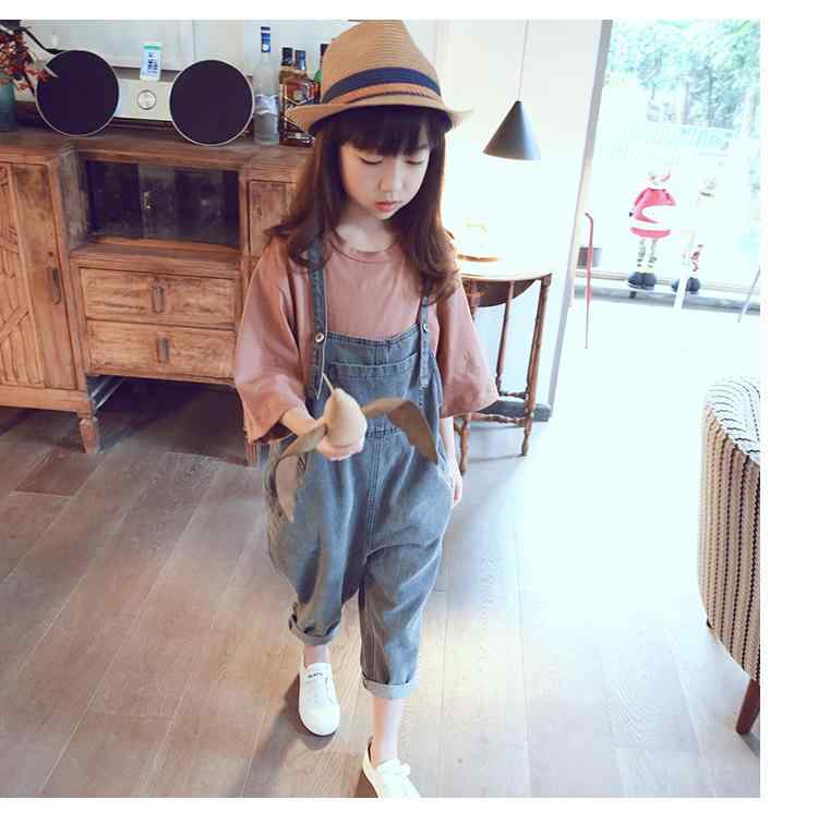 シャドーテールのキッズ パンツ 女の子 デニム ハーレムパンツ サロペット 7分丈 春秋 100cm 110cm 120cm 130cm 140cm 150cm 160cm｜アングル2