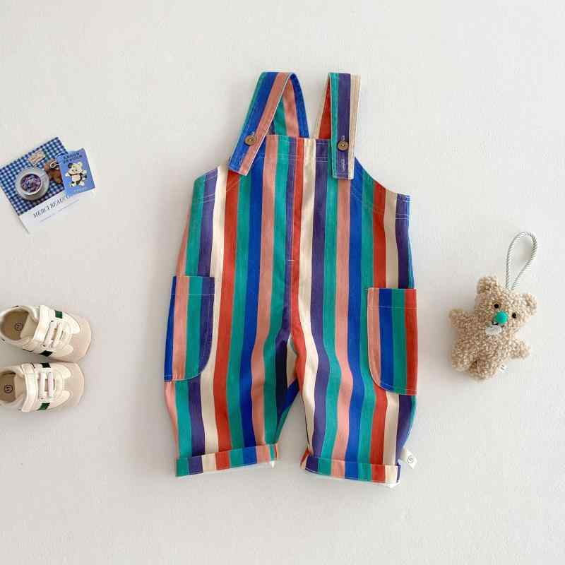 Overalls - 子供服 パンツ 春秋 背带裤 女の子 男の子 ストライプ ドット柄 コットン 中腰 ミドルライズ 73 80 90 100 110 120