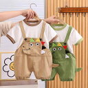 子供服 夏物 半袖 短パン 2点セット ベビー服 男の子 カートゥーン 背伸びパンツ 薄手 かわいい 綿 80 90 100 110 120 グリーン ブラウン