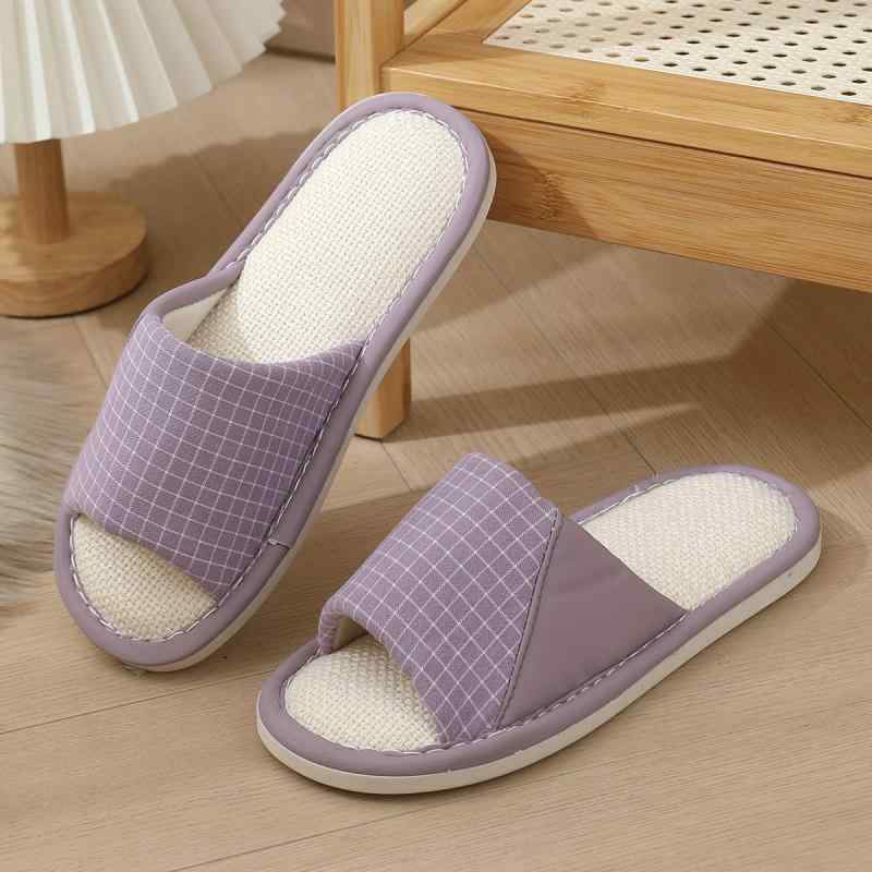 スリッパ ルームシューズ メンズ レディース 春夏 秋冬 亜麻 リネン 室内履き 滑り止め 柔らかい底 おしゃれ かわいい ダークブラウン ブルー カーキ パープル ピンク