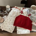 キッズ 女の子 夏物 ニットキャミソール チュニック レース 花柄 パンツ 上下 2点 セットアップ 薄手 赤色系 100 110 120 130 140