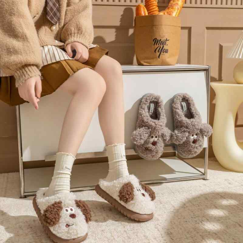スリッパ カップル 室内履き ルームシューズ 厚底 保温 かわいい 犬 マンガ風 ぬいぐるみ 春秋冬 女性..