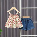 子供用セットアップ キッズ 女の子 夏服 ノースリーブ ショートパンツ 花柄 2点セット 薄手 幼児 かわいい 韓国風 綿