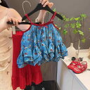 子供用セットアップ 夏物 女の子 サマー バケーション スタイル キャミソール トップス 喇叭パンツ 薄手 花柄 80cm 90cm 100cm 110cm 1...