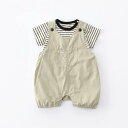 ベビー服 上下セット 女の子 春秋 半袖 トップス サロペット 2点セット 新生児 乳幼児 子供服 薄手 綿100% ベージュ かわいい