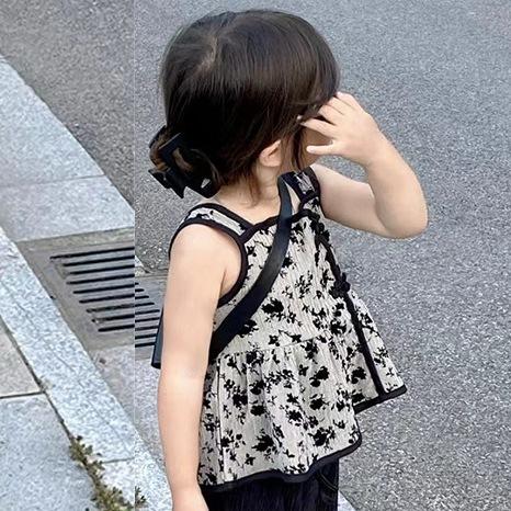 子供用パンツ セットアップ 女の子 夏物 薄手 ワイドレッグ ドローストリングパンツ 2点セット 花柄 ノースリーブ トップス カットソー リネン混紡 90cm 100cm 110cm 120cm 130cm 140cm