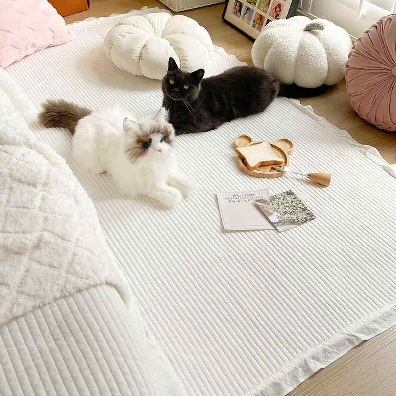 ラグ カーペット マット フロアマット 全綿 コットン 韓国風 ガールズ 少女 かわいい フリル 水洗い キ..