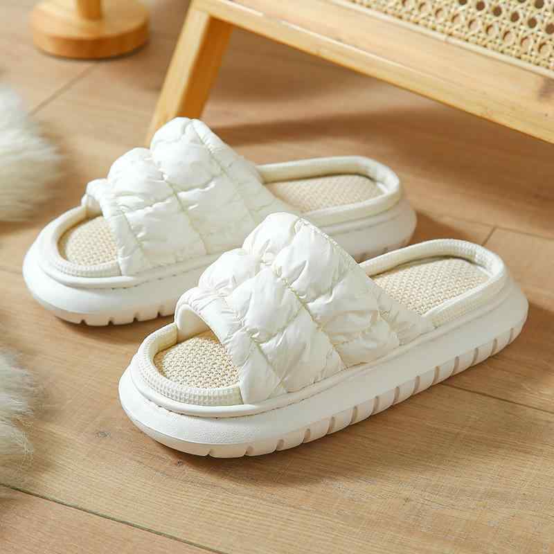 サンダル レディース ルームシューズ 厚底 クッション 泡 花柄 かわいい 滑り止め 静音 春夏秋冬 室内 部屋履き スリッパ EVA リネン 白 黒 ピンク系